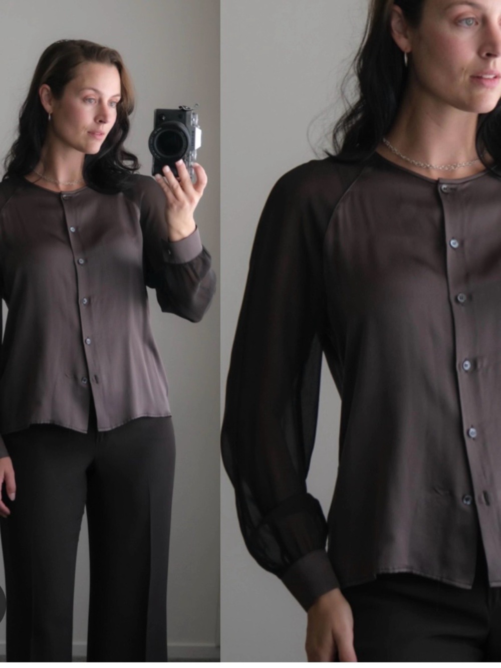 Vintage Y2K Giorgio Armani Le Collezioni  Chocolate Brown Liquid Silk Blouse